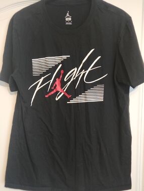 Jordan Flight Script Tee - Black with Red and White Graphic